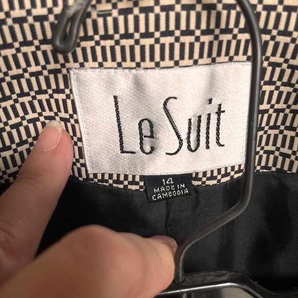 Le Suit Womens Black White Geometric Blazer Skirt Set Size 14 Office Career Corp - Picture 6 of 16